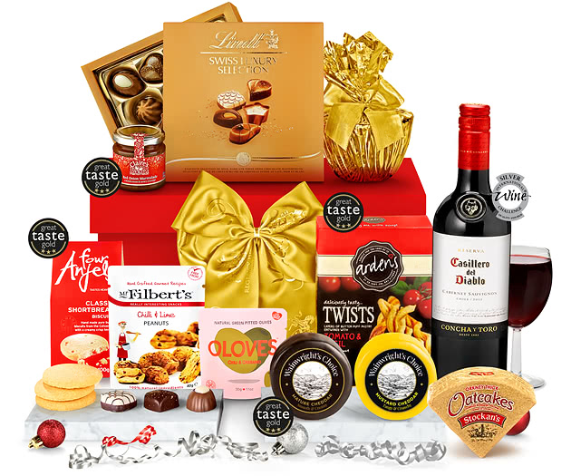 Connoisseur's Christmas Gift Box With Red Wine